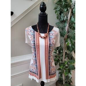 Cato Top Women's Size XL Multicolor Paisley Boho Print Short Sleeve Stretch